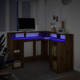 Desk with LED Lights Artisian Oak 130x130x91 cm Engineered Wood 3309455