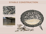 Rattan Elevated Cat Bed House Kitten Basket Ball Shaped Pet Furniture w/ Removable Cushion T3398P349859