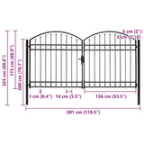 Fence Gate Double Door with Arched Top Steel 300x175 cm Black 146340