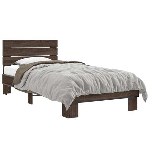 ZNTS Bed Frame Brown Oak 100x200 cm Engineered Wood and Metal 845741