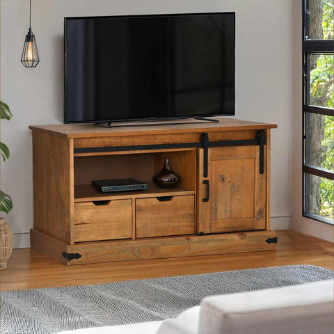 ZNTS TV Cabinet HALDEN with Sliding Door 110x40x60 cm Solid Wood 4018409