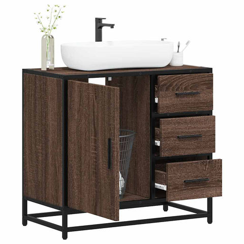 ZNTS Bathroom Sink Cabinet Brown Oak 65x33x60 cm Engineered Wood 849278