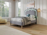 Upholstered Bed, 3ft 90x190cm Single Bed with LED, Bed Frame with Wooden Slats and Adjustable Height N601P288476G