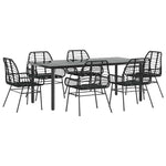 7 Piece Garden Dining Set Black Poly Rattan Glass 3334539