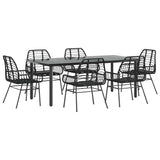 7 Piece Garden Dining Set Black Poly Rattan Glass 3334539