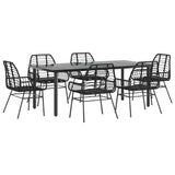 7 Piece Garden Dining Set Black Poly Rattan Glass 3334539