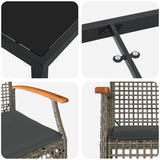 Garden Dining Set with Cushion 3 pcs Grey and Black Rattan 3380820