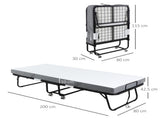 Folding Bed with 10cm Mattress, Portable Foldable Guest Bed with Sturdy Metal Frame on Wheels T3398P343012