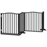 Dog Gate with Door Foldable 4 Panels Black 320 cm Poplar Wood 352227
