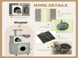 Enclosed Cat Litter Box with Cat House, Cat Bed, Scratching Posts, Platforms, for Indoor Cats - Grey T3398P349988