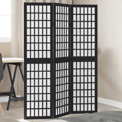 Room Divider 3 Panels Black Solid Wood Paulownia 358765