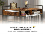 Dog Crate Furniture, Dog Cage with Rotatable Feeding Station and Storage Shelves, End Side Table T3398P551712