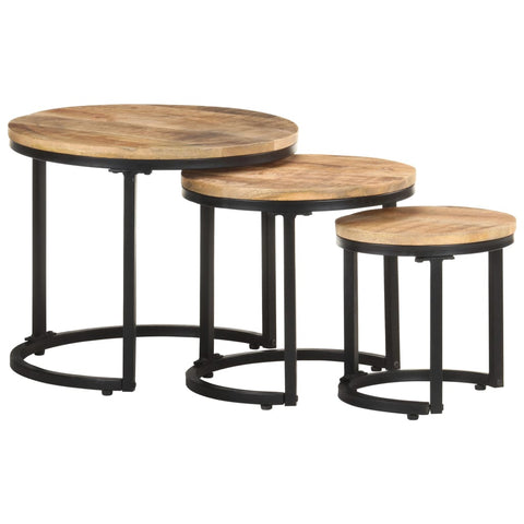 ZNTS Side Tables 3 pcs Rough Mango Wood 320686