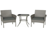 3 Piece Rattan Bistro Set, PE Wicker Garden Furniture Conversation Set with 2 Tier Glass-Top Table, T3398P555146