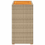 Garden Side Table with Wooden Top Beige 60x40x75 cm Poly Rattan 366305