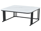 Nesting Coffee Table Set of 2, Marble Effect Square Side Tables with Drawer & Storage Shelf, Black N605P460817W