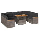 10 Piece Garden Sofa Set with Cushions Grey Poly Rattan Acacia 3327532