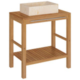 Bathroom Vanity Cabinet Solid Teak with Sink Marble Cream 3058160