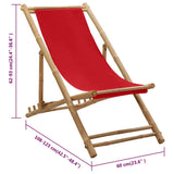 Beach Chair Red Canvas , Bamboo 60 x Foldable 313020