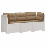 3-Seater Garden Sofa with Cushions Rattan Look PP White 3443844