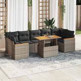 ZNTS 7 Piece Garden Sofa Set with Cushions Grey Poly Rattan Acacia 3327462