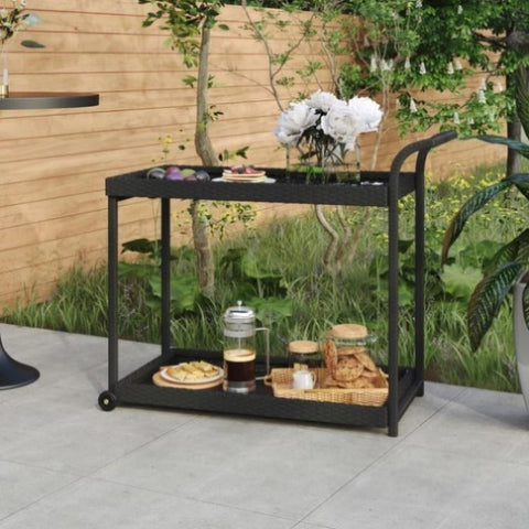Bar Cart Black 100x45x83 cm Poly Rattan 316666