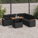 ZNTS 7 Piece Garden Sofa Set with Cushions Black Poly Rattan Acacia 3327492