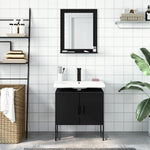 ZNTS 2 Piece Bathroom Cabinet Set Black Engineered Wood 3214334