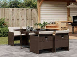 5 Piece Garden Dining Set with Cushions Brown Poly Rattan 3210537
