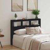 Headboard Cabinet with LED Black Oak 140x17x102 cm 863130