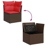 5 Piece Garden Sofa Set with Cushions Brown Poly Rattan Acacia 3326095