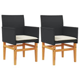 Garden Chairs with Cushions 2 pcs Black Poly Rattan&Solid Wood 368714
