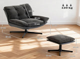 Accent Chair with Footstool, Swivel Lounge Chair with Chenille Upholstery, Metal Base, Dark Grey T3398P554106