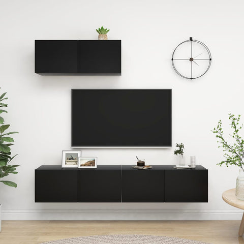 ZNTS TV Cabinets 3 pcs Black Engineered Wood 3078806
