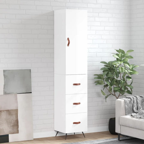 Highboard High Gloss White 34.5x34x180 cm Engineered Wood 3198827