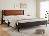 Metal 4ft6 double bed 135190cm, With a PU-upholstered headboard, Durable and Sturdy, Youth N604P390164B