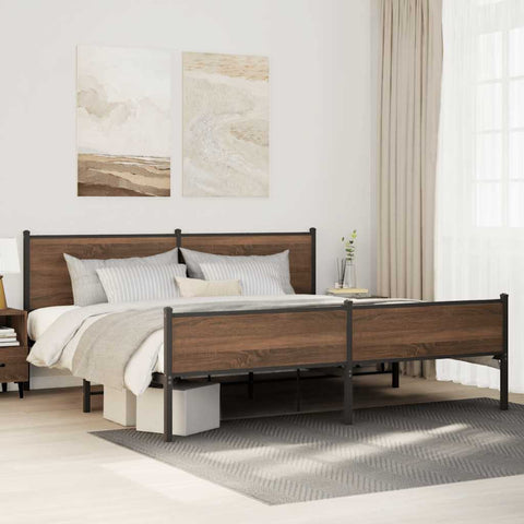 Metal Bed Frame without Mattress Brown Oak 193x203 cm 3301417