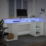 ZNTS Desk with LED Lights White 200x55x91 cm Engineered Wood 3309438