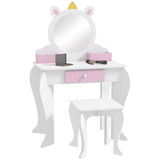 Unicorn-Design Kids Dressing Table, with Mirror and Stool - White T3398P347989