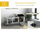 Wooden Rabbit Hutch, Guinea Pig Cage, with Removable Tray, Wheels - Grey T3398P350083