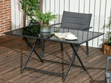 Folding Outdoor Dining Table for 6, Rectangle Table Tempered Glass Top with Parasol Hole T3398P325260