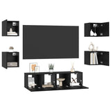 TV Cabinet Set Wall-mounted 6 pcs Black Oak Engineered Wood 3393142