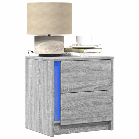 ZNTS Bedside Cabinet with LED Lights Grey Sonoma Engineered Wood 852057