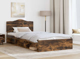 Bed Frame Smoked Oak 100 x 200 cm Solid Pine Wood 3413348