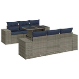 7 Piece Garden Sofa Set with Cushions Grey Poly Rattan Acacia 3326742