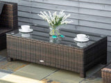 PE Rattan Garden Coffee Table with Glass Table Top - Brown T3398P314696