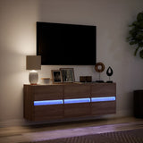 TV Wall Cabinet with LED Lights Brown Oak 130x31x45 cm 852305