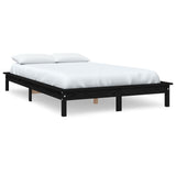 Bed Frame Black Solid Pine Wood King Size Decorative Inlays 820550