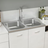 ZNTS Kitchen Sink with Double Basins Silver 800x500x155 mm Stainless Steel 147234