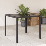 Garden Table with Glass Top Black 90x90x75 cm Poly Rattan 365525